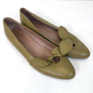 Anthropologie Knotted Bow Ballet Flats Shoes Womens Size 41 US 10 Chartreuse